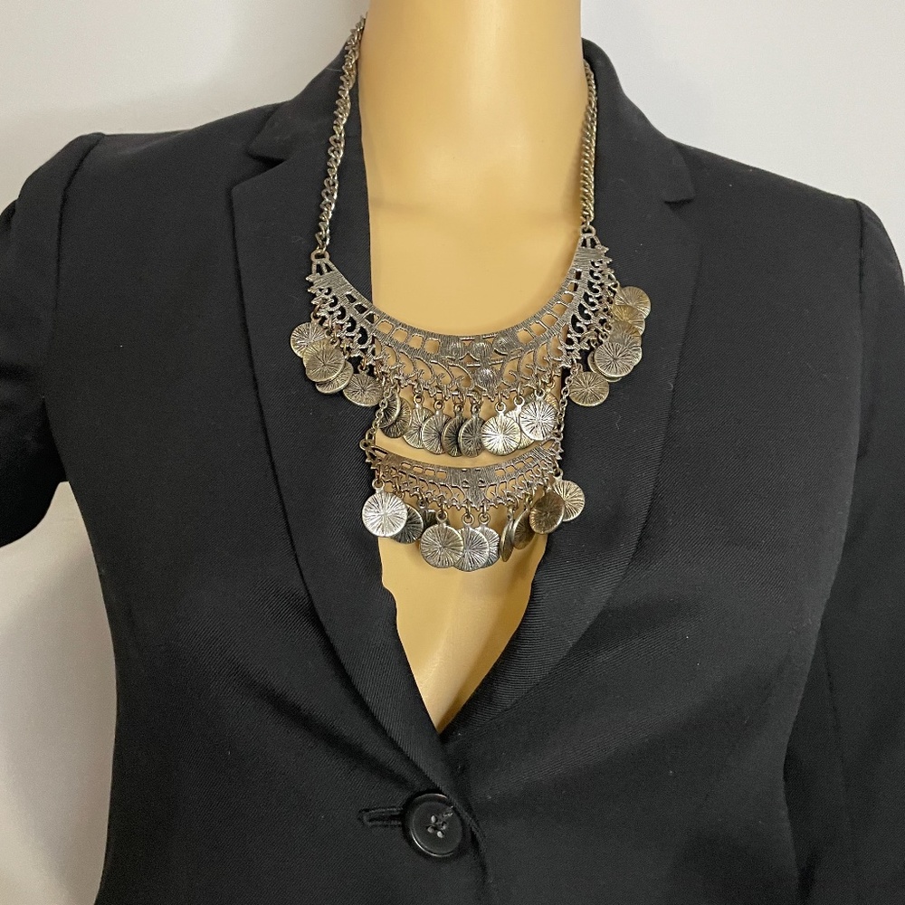 Black Classic Fitted Tiny Flared Blazer With Two … - image 3